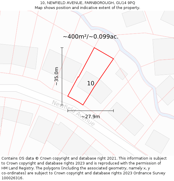 10, NEWFIELD AVENUE, FARNBOROUGH, GU14 9PQ: Plot and title map
