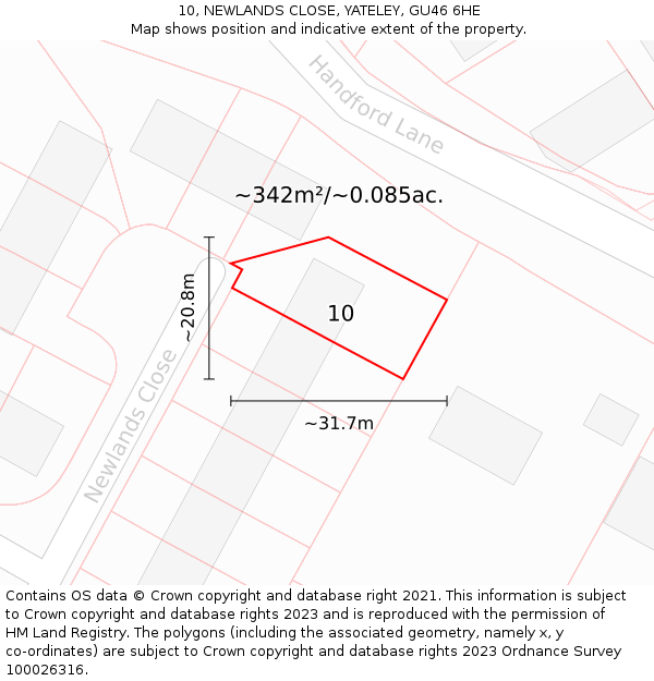 10, NEWLANDS CLOSE, YATELEY, GU46 6HE: Plot and title map