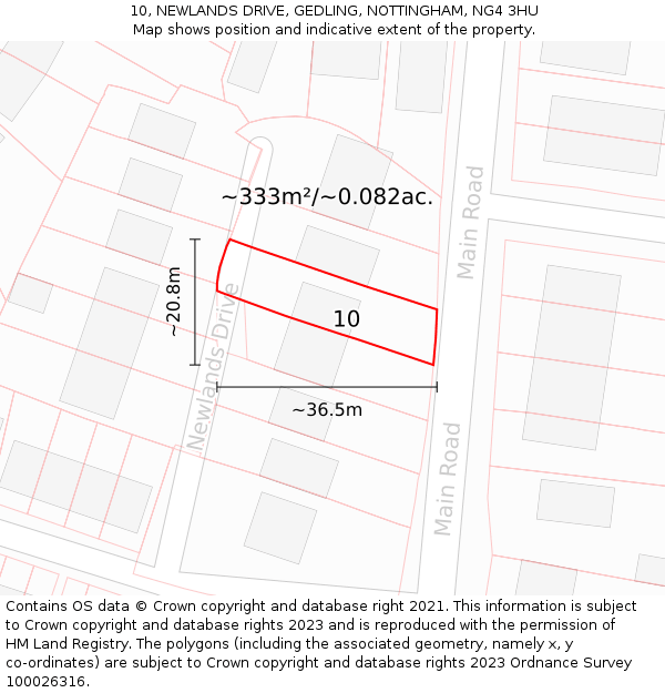 10, NEWLANDS DRIVE, GEDLING, NOTTINGHAM, NG4 3HU: Plot and title map