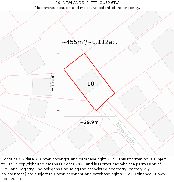 10, NEWLANDS, FLEET, GU52 6TW: Plot and title map