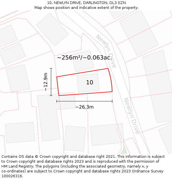10, NEWLYN DRIVE, DARLINGTON, DL3 0ZN: Plot and title map