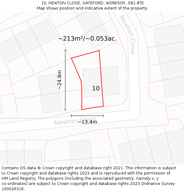 10, NEWTON CLOSE, GATEFORD, WORKSOP, S81 8TE: Plot and title map