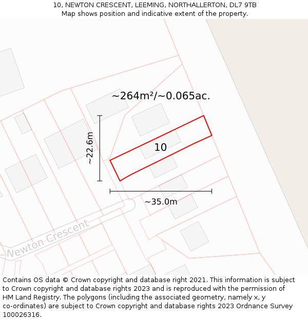 10, NEWTON CRESCENT, LEEMING, NORTHALLERTON, DL7 9TB: Plot and title map