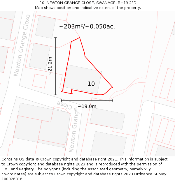 10, NEWTON GRANGE CLOSE, SWANAGE, BH19 2FD: Plot and title map
