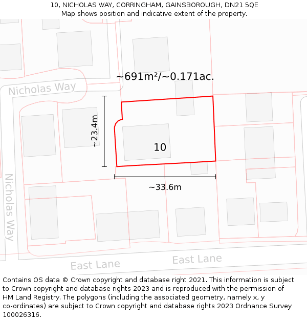 10, NICHOLAS WAY, CORRINGHAM, GAINSBOROUGH, DN21 5QE: Plot and title map
