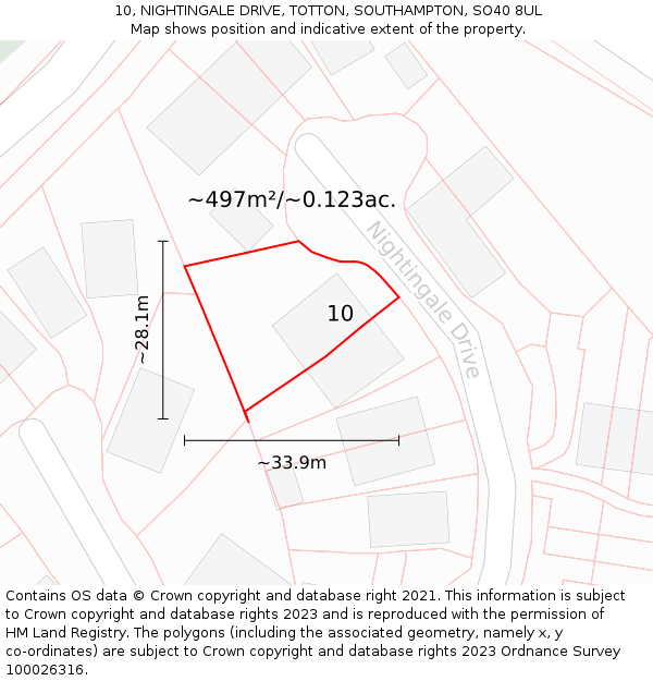 10, NIGHTINGALE DRIVE, TOTTON, SOUTHAMPTON, SO40 8UL: Plot and title map