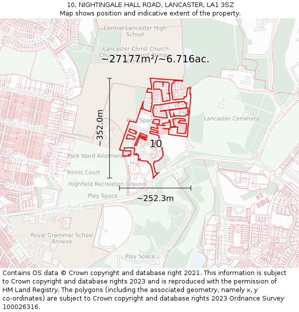10, NIGHTINGALE HALL ROAD, LANCASTER, LA1 3SZ: Plot and title map