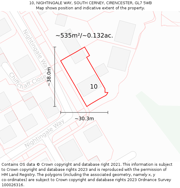 10, NIGHTINGALE WAY, SOUTH CERNEY, CIRENCESTER, GL7 5WB: Plot and title map