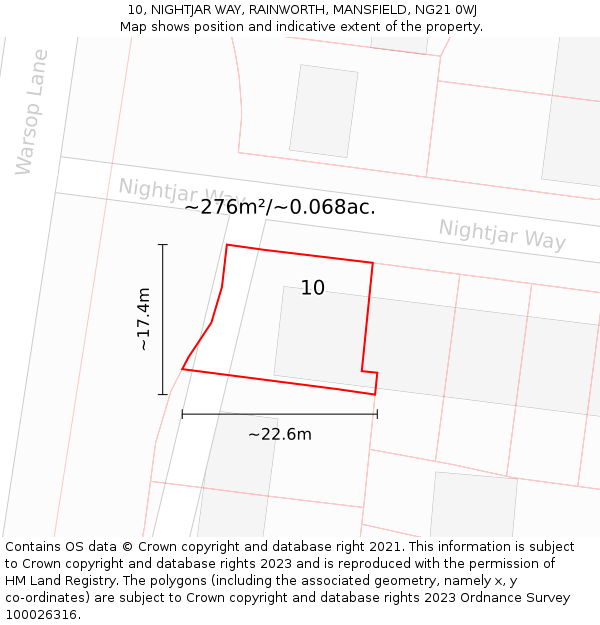 10, NIGHTJAR WAY, RAINWORTH, MANSFIELD, NG21 0WJ: Plot and title map