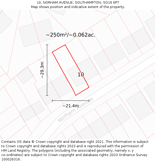 10, NORHAM AVENUE, SOUTHAMPTON, SO16 6PT: Plot and title map