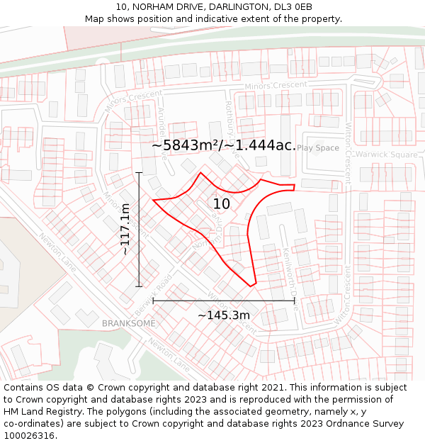10, NORHAM DRIVE, DARLINGTON, DL3 0EB: Plot and title map
