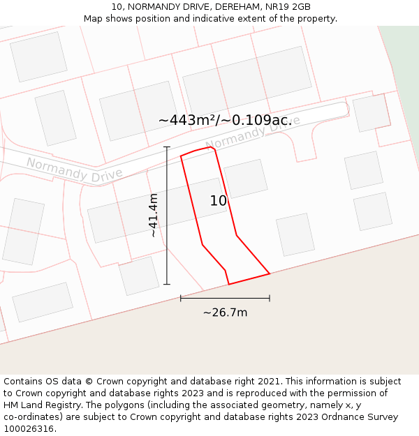 10, NORMANDY DRIVE, DEREHAM, NR19 2GB: Plot and title map