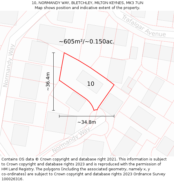 10, NORMANDY WAY, BLETCHLEY, MILTON KEYNES, MK3 7UN: Plot and title map