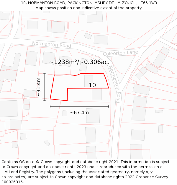 10, NORMANTON ROAD, PACKINGTON, ASHBY-DE-LA-ZOUCH, LE65 1WR: Plot and title map