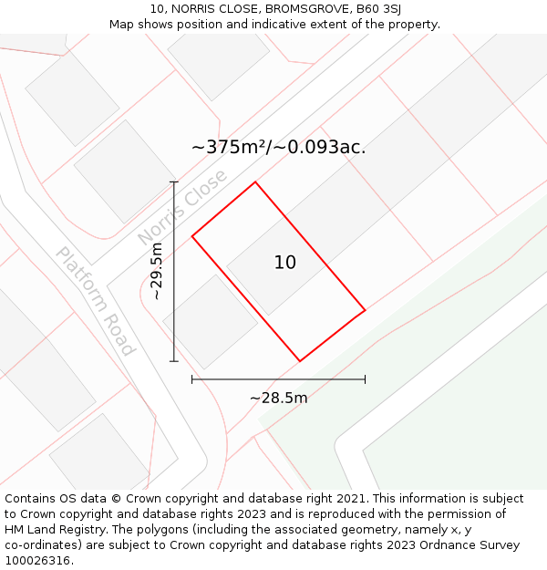 10, NORRIS CLOSE, BROMSGROVE, B60 3SJ: Plot and title map