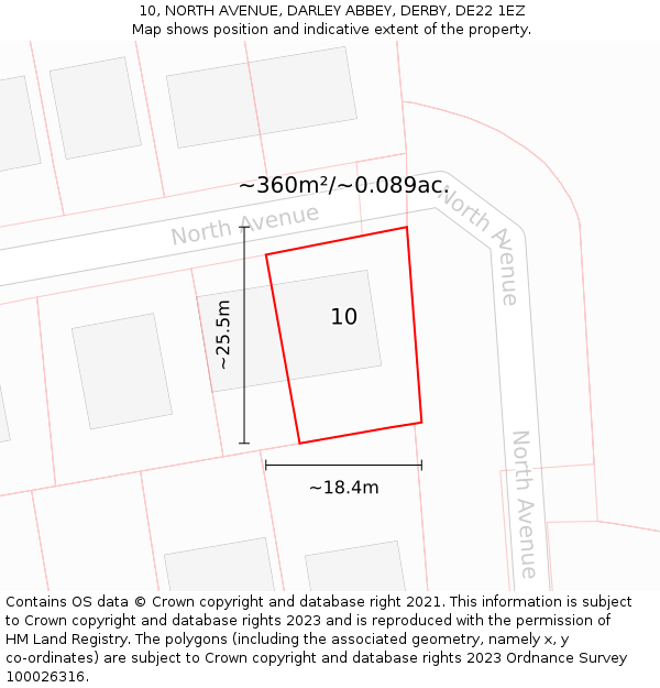 10, NORTH AVENUE, DARLEY ABBEY, DERBY, DE22 1EZ: Plot and title map