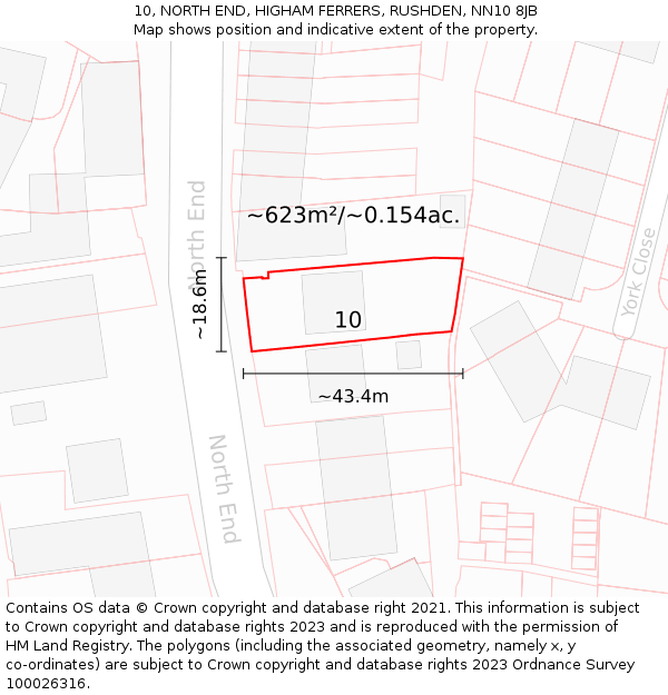 10, NORTH END, HIGHAM FERRERS, RUSHDEN, NN10 8JB: Plot and title map