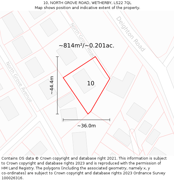 10, NORTH GROVE ROAD, WETHERBY, LS22 7QL: Plot and title map