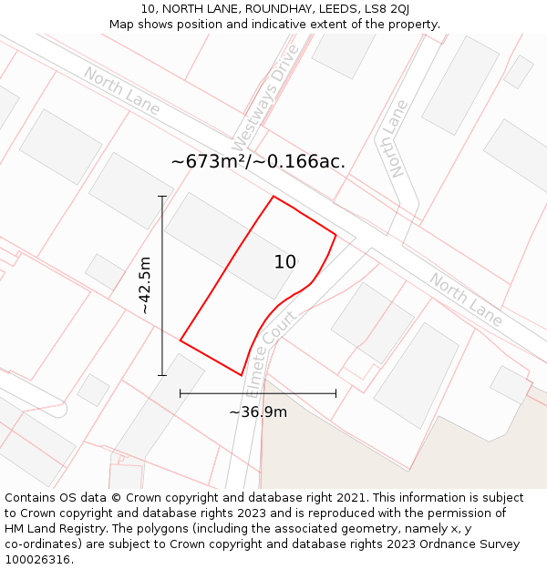 10, NORTH LANE, ROUNDHAY, LEEDS, LS8 2QJ: Plot and title map