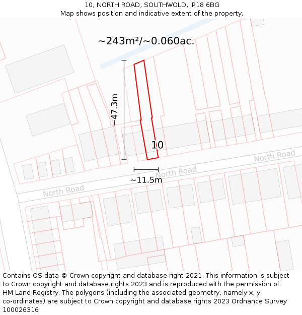 10, NORTH ROAD, SOUTHWOLD, IP18 6BG: Plot and title map