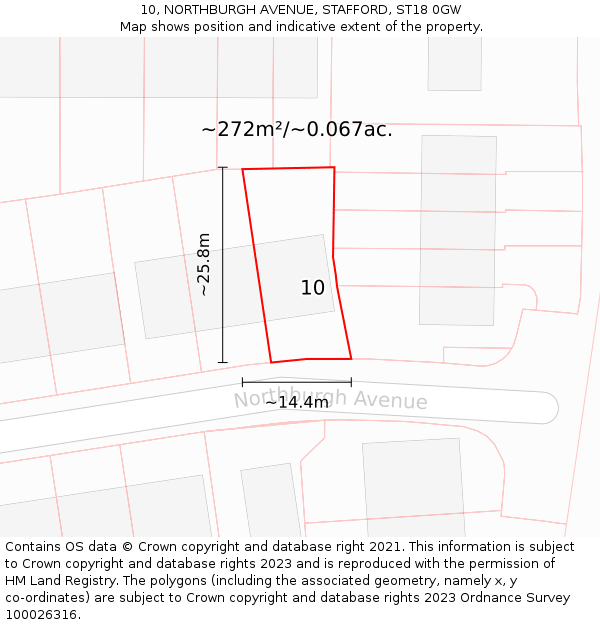 10, NORTHBURGH AVENUE, STAFFORD, ST18 0GW: Plot and title map