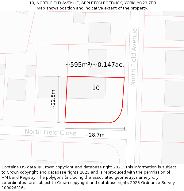 10, NORTHFIELD AVENUE, APPLETON ROEBUCK, YORK, YO23 7EB: Plot and title map