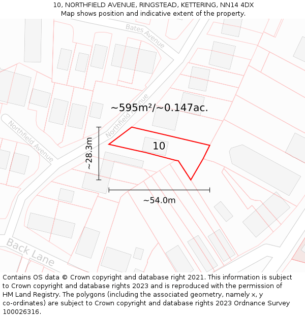 10, NORTHFIELD AVENUE, RINGSTEAD, KETTERING, NN14 4DX: Plot and title map