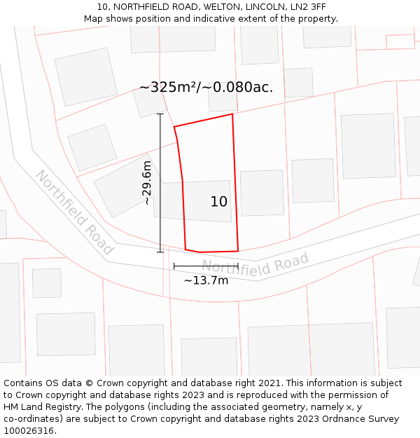 10, NORTHFIELD ROAD, WELTON, LINCOLN, LN2 3FF: Plot and title map