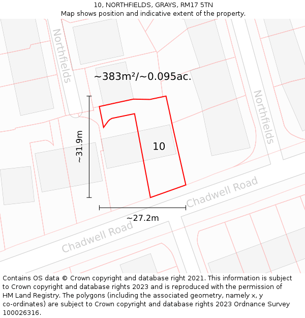 10, NORTHFIELDS, GRAYS, RM17 5TN: Plot and title map