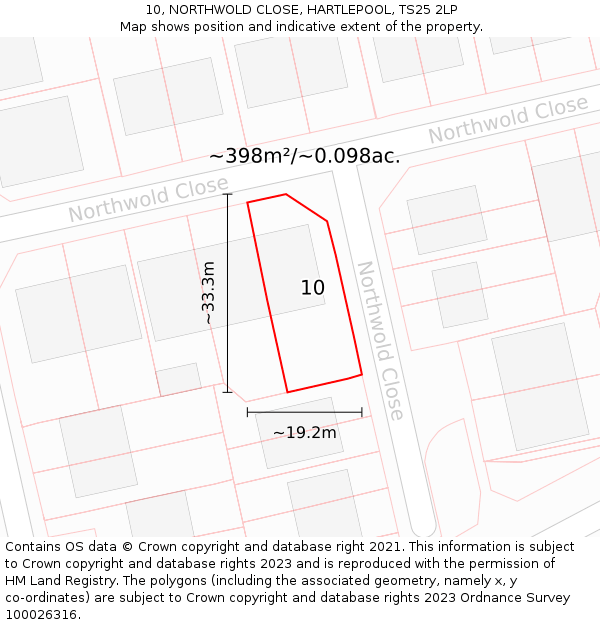 10, NORTHWOLD CLOSE, HARTLEPOOL, TS25 2LP: Plot and title map