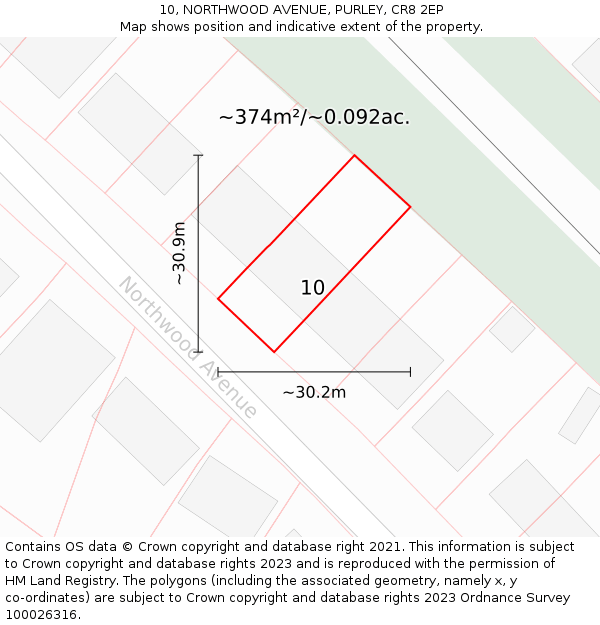 10, NORTHWOOD AVENUE, PURLEY, CR8 2EP: Plot and title map