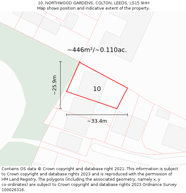 10, NORTHWOOD GARDENS, COLTON, LEEDS, LS15 9HH: Plot and title map