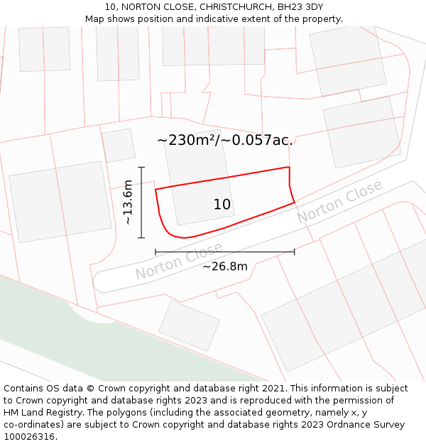 10, NORTON CLOSE, CHRISTCHURCH, BH23 3DY: Plot and title map