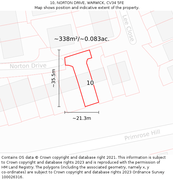 10, NORTON DRIVE, WARWICK, CV34 5FE: Plot and title map