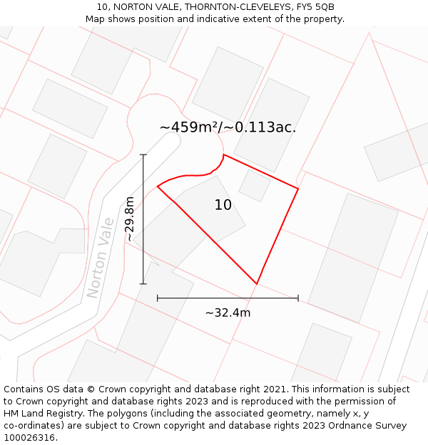 10, NORTON VALE, THORNTON-CLEVELEYS, FY5 5QB: Plot and title map