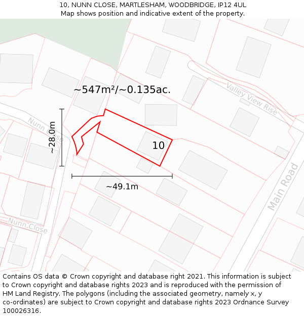10, NUNN CLOSE, MARTLESHAM, WOODBRIDGE, IP12 4UL: Plot and title map