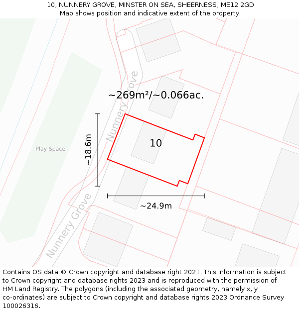 10, NUNNERY GROVE, MINSTER ON SEA, SHEERNESS, ME12 2GD: Plot and title map
