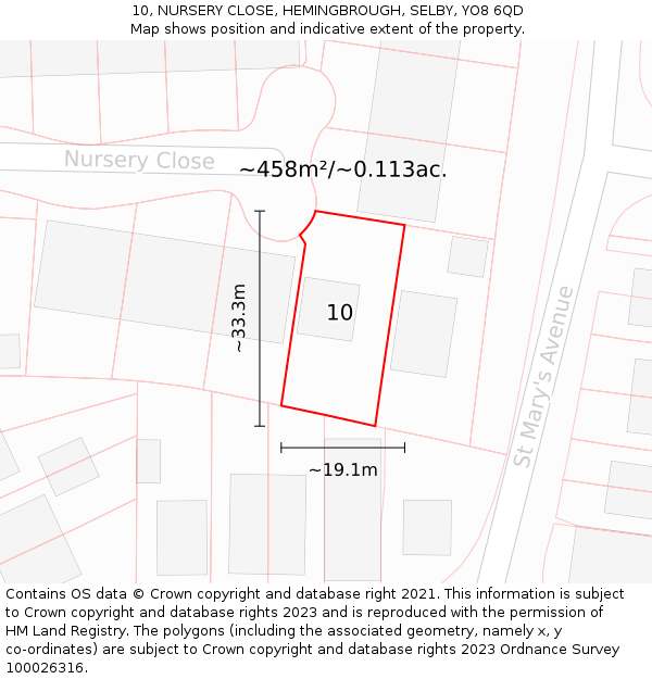10, NURSERY CLOSE, HEMINGBROUGH, SELBY, YO8 6QD: Plot and title map