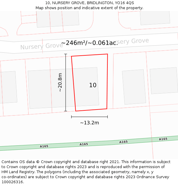 10, NURSERY GROVE, BRIDLINGTON, YO16 4QS: Plot and title map
