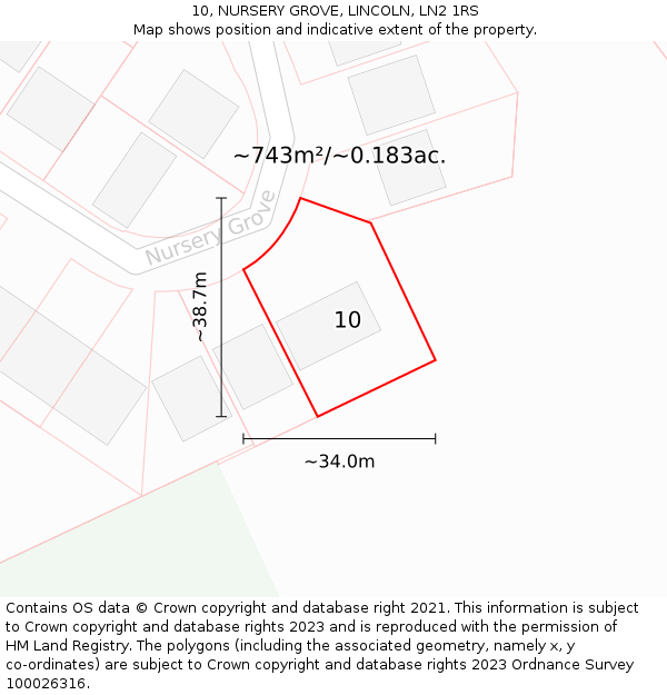 10, NURSERY GROVE, LINCOLN, LN2 1RS: Plot and title map