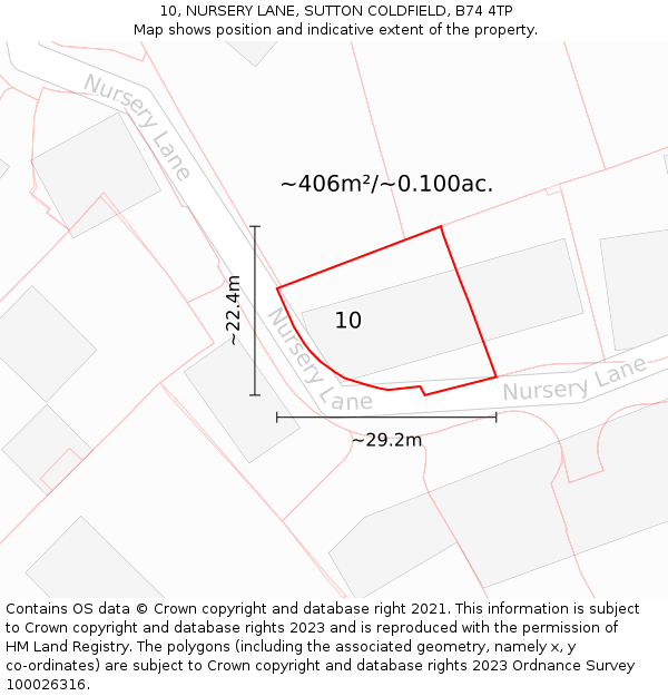 10, NURSERY LANE, SUTTON COLDFIELD, B74 4TP: Plot and title map