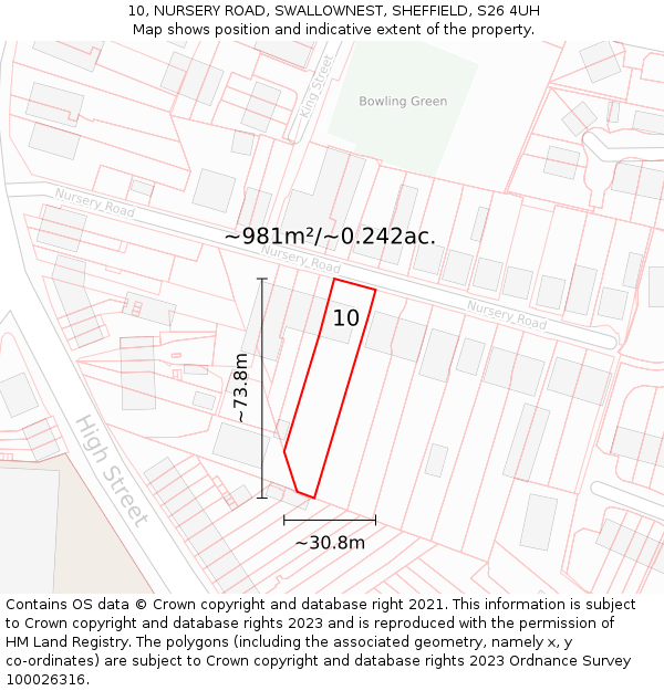 10, NURSERY ROAD, SWALLOWNEST, SHEFFIELD, S26 4UH: Plot and title map