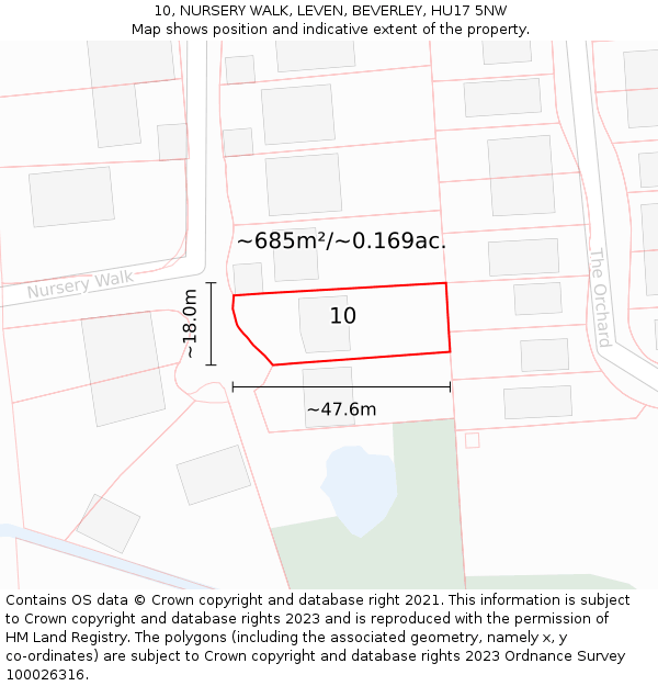 10, NURSERY WALK, LEVEN, BEVERLEY, HU17 5NW: Plot and title map
