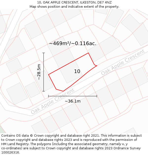 10, OAK APPLE CRESCENT, ILKESTON, DE7 4NZ: Plot and title map
