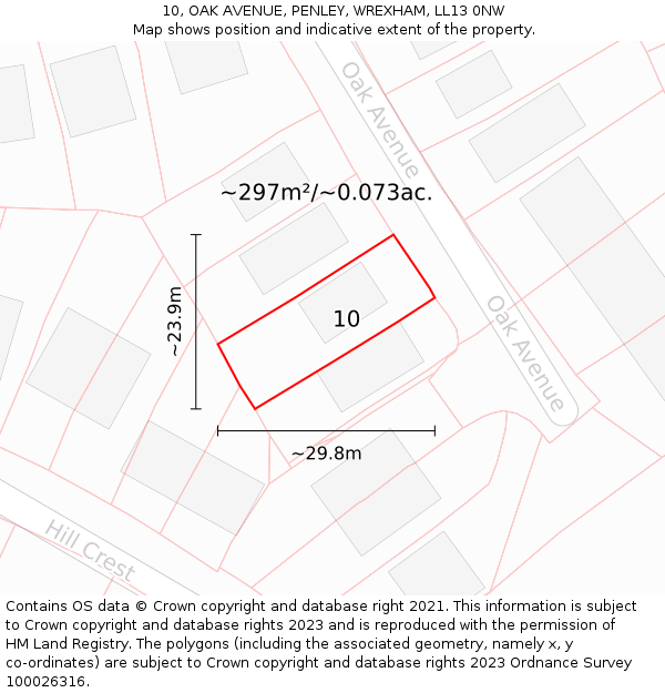 10, OAK AVENUE, PENLEY, WREXHAM, LL13 0NW: Plot and title map