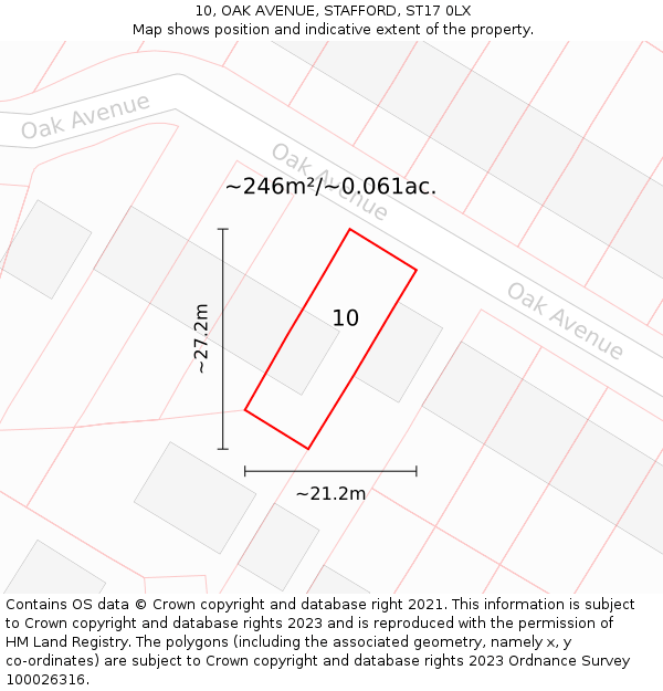 10, OAK AVENUE, STAFFORD, ST17 0LX: Plot and title map