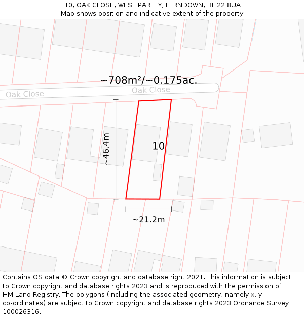 10, OAK CLOSE, WEST PARLEY, FERNDOWN, BH22 8UA: Plot and title map