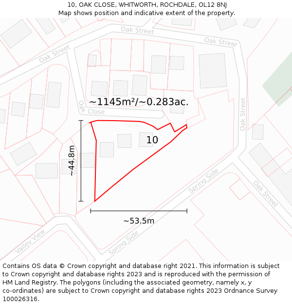 10, OAK CLOSE, WHITWORTH, ROCHDALE, OL12 8NJ: Plot and title map
