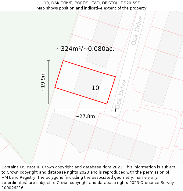 10, OAK DRIVE, PORTISHEAD, BRISTOL, BS20 6SS: Plot and title map