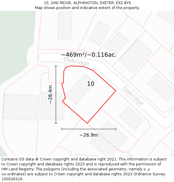 10, OAK RIDGE, ALPHINGTON, EXETER, EX2 8YS: Plot and title map